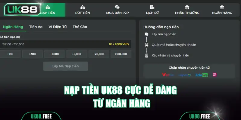 Nạp tiền UK88 cực dễ dàng từ ngân hàng